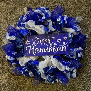 Festive Blue and White Hanukkah Wreath